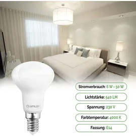 Lumiled LED Lampen E14 R50 6W Leuchtmittel ersetzt 50W 6 Stück 540lm 4000K Neutralweiß 120° 230V Lichtquelle LEDs Lampe