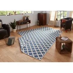 Teppich NORTHRUGS "Nizza Wendeteppich" Gr. 4, blau (blau, creme), B:160cm H:5mm L:230cm, Kunstfaser, Teppiche, In-& Outdoor, Wetterfest, Balkon, Läufer, Wohnzimmer, Wasserfest