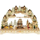 SIKORA LB07 beleuchteter LED XXL Holz Schwibbogen WEIHNACHTSDORF mit drehender XL Pyramide inklusive Trafo