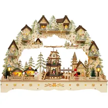 SIKORA LB07 beleuchteter LED XXL Holz Schwibbogen WEIHNACHTSDORF mit drehender XL Pyramide inklusive Trafo