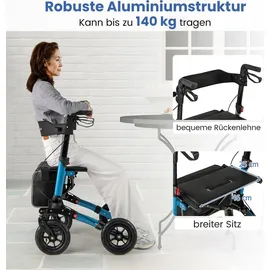 Costway Rollator mit Luftbereifung Faltbar 7-Fach Höhenverstellbar Blau