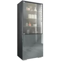 Vladon Vitrine, Grau, 50x122.5x34.5 cm, Wohnzimmer, Wohnwände, Vitrinenschränke