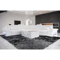 Sofa Dreams Ecksofa Sofa Leder Brianza L Form Ledersofa, Couch, mit LED, wahlweise mit Bettfunktion als Schlafsofa, Designersofa weiß