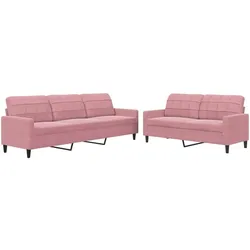 vidaXL 2-tlg. Sofagarnitur mit Kissen Rosa Samt
