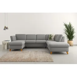 Wohnlandschaft HOME AFFAIRE "Trelleborg U-Form", grau, B:307cm H:86cm T:213cm, 100% Polyester, Sofas, Federkern-Polsterung, wahlweise mit Bettfunktion und Stauraum