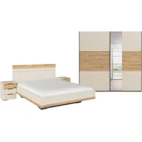 Rauch Schlafzimmer-Set RAUCH "Komplettschlafzimmer Schlafzimmer Schlafzimmermöbel SAJO", beige (champagner, eiche artisan), Mit Spiegel + ohne Matratze, B/H: 160cm x 200cm, Mit Spiegel, Holzwerkstoff, Schlafzimmermöbel-Sets, optional mit Spiegel am
