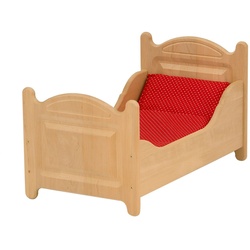 ERST-HOLZ Puppenwiege Puppenbett aus Holz Holzspielzeug Drewart Puppenmöbel Erle Massivholz, 933-3000 - Puppenbett Erle geölt - Bettzeug rot-getupft