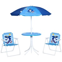 Outsunny Kindersitzgruppe Kindersitzgruppe, (Set, 4-tlg., 2 Stühle, 1 Tisch), Tisch mit Sonnenshirm blau