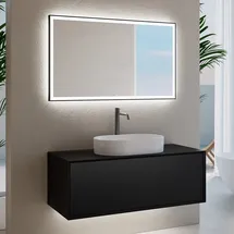 Neoro n60 Unterschrank B: 120 cm mit 1 Auszug, Waschtisch weiß, mit Lichtspiegel, BN0928WH+BN0757BM+BN0017MI,