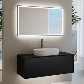 Neoro n60 Unterschrank B: 120 cm mit 1 Auszug, Waschtisch weiß, mit Lichtspiegel, BN0928WH+BN0757BM+BN0017MI,