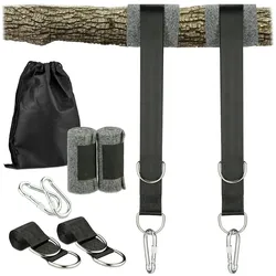 Relaxdays Hängemattenaufhängung, 7-tlg. Set, 2 Gurte, 2x Baumschutz, 2 Schwerlastkarabiner, bis 900 kg, schwarz/grau