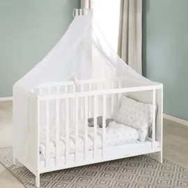 roba Mulitfunktionsbett Sterne grau mit Beistellfunktion, Lattenrost, Matratze, Bettreduzierer, Himmel, Himmelstange, Kinderbett, Anstellbett, Babybet, 0176W-16V191, weiss