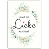 50 Stück Knicklichtschilder Hochzeit Schilder für Knicklichter "Lasst die Liebe leuchten" Design Boho-Hortensie Knicklichtkarten