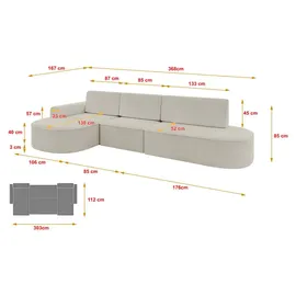 altdecor Eckcouch Cord 5-Sitzer Creme