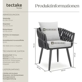 Tectake Lugano Gartenstuhl 61 x 60 x 73 cm schwarz 2 St.