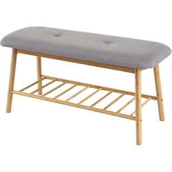 Mendler Sitzbank Schuhregal HWC-D90, Polsterbank Bank Schuhablage, Bambus 44x90x34cm