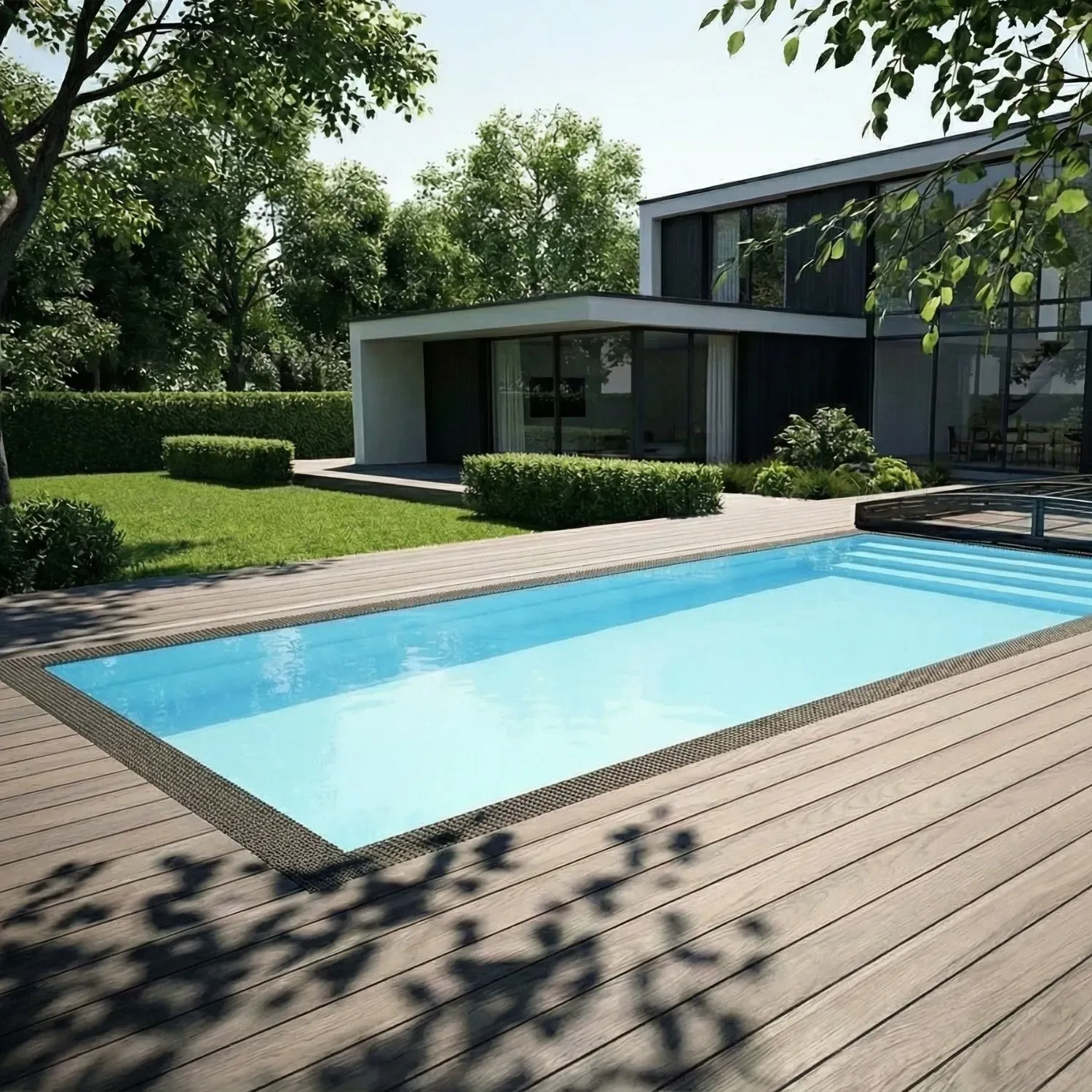 Einstückbecken / Einstückpool 3,0x6,0m mit Überlauf | Überlauf-Schwimmbecken: Fertig montiert, verrohrt und verkabelt