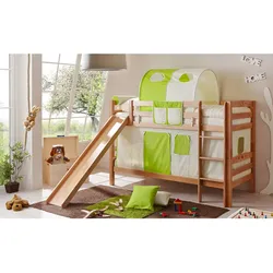 TiCAA Etagenbett mit Rutsche "Lupo" Buche Natur