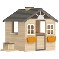 Outsunny Spielhaus, Natur, Holz, 94x134.5x113 cm, Outdoor Spielzeug, Spielhäuser