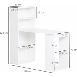 Homcom Schreibtisch mit Regal Computertisch Arbeitstisch Laptoptisch Büroregal Weiß 120 x 55 x 120 cm