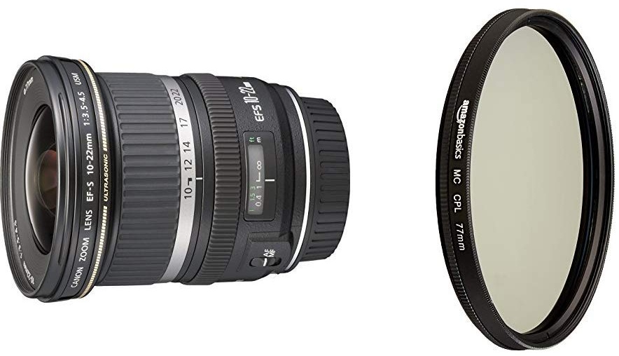 Canon EF-S 10-22mm 1:3,5-4,5 USM Objektiv (77 mm Filtergewinde) & Amazon Basics Zirkularer Polarisationsfilter - 77mm
