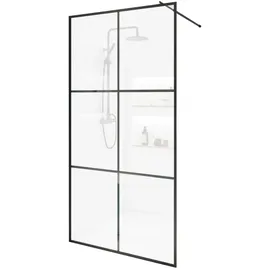 Home Deluxe - Duschabtrennung - BAKI - Breite: 150 cm, Schwarzer Rahmen, Klarglas, 6 Raster Optik - 10 mm ESG - Sicherheitsglas I Walk in Dusche, D... - Transparent