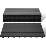 Faziango WPC Terrassenfliesen 1 m2, 30 x 60 cm 6 Stücke, Terrassendielen mit 4 Latten in Holzoptik, für Garten Balkon Bodenbelag mit Drainage un... - Grau