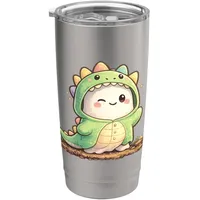 Niedliches Dinosaurier-Kostüm Kawaii Dino Charakter Cartoon Doppelwandiger Edelstahl-Thermobecher