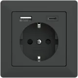 2USB 2U-449542 Schutzkontakt-Steckdose mit USB-Ladeausgang, erhöhter Berührungsschutz, VDE IP20 Anthrazit