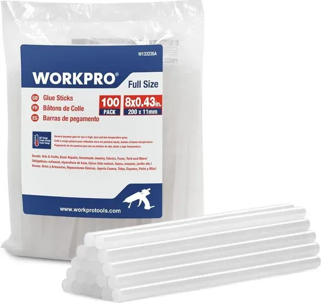 WORKPRO 100 Stück Heißklebestäbe, 200 x 11 mm, transparent, universelle Heißklebesticks für DIY-Kunsthandwerk und Hobbys