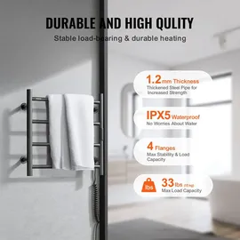 Vevor Handtuchwärmer mit 4 Stangen, wandmontierter beheizter Handtuchhalter für Badezimmer, IPX5 wasserdichter Handtuchwärmer mit Timer und Led-anzeige, Handtuchwärmer mit 5 einstellbaren -