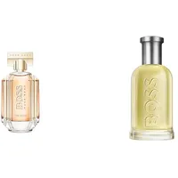 BOSS THE SCENT FOR HER Eau de Parfum, orientalisch-blumiger Duft mit Noten von geröstetem Kakao & Herren Bottled EDT, Apfel, Zitrone, Bergamotte, Eichenmoos, Pflaume, Geranie, 50 ml (1er Pack)