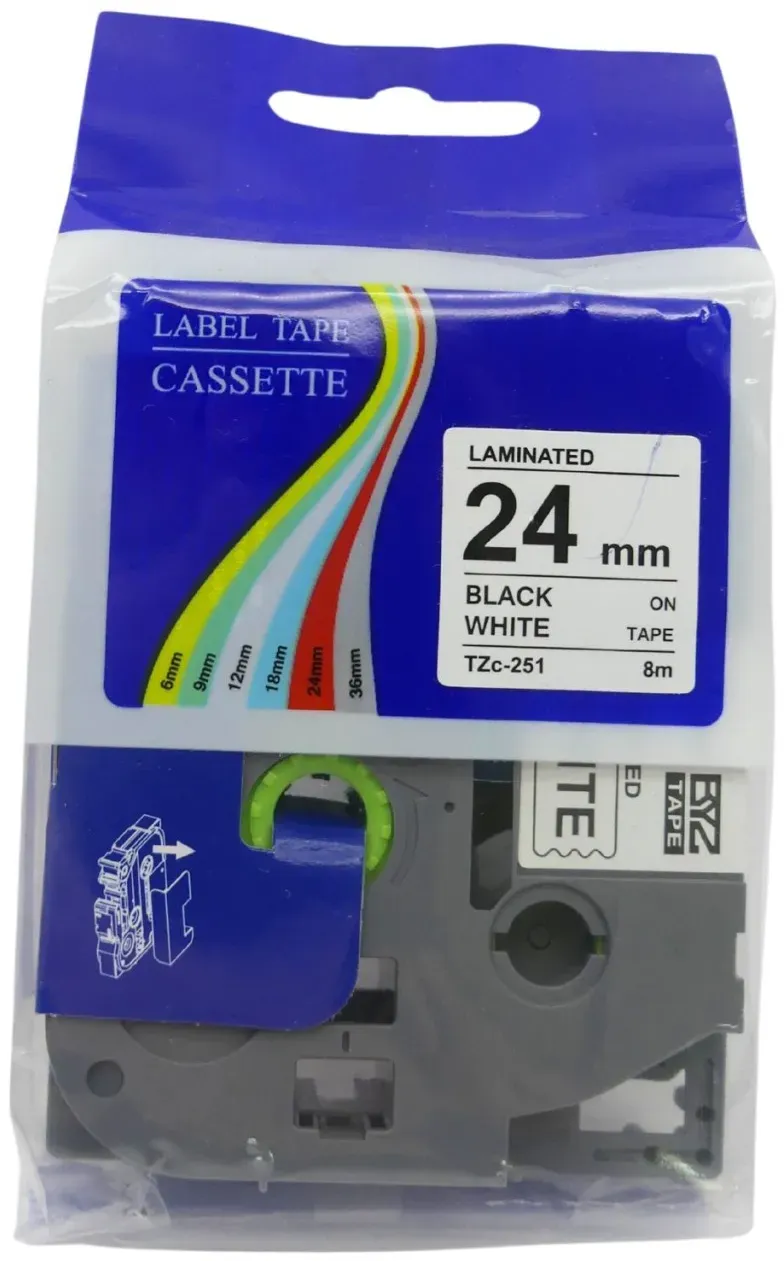 Schriftbandkassette TZc-251 Schwarz auf weißem Band