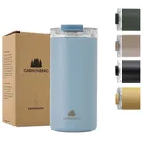 Groenenberg Thermobecher 350 oder 470ml | Kaffeebecher to go 100% Auslaufsicher | Hält mind. 4 h warm | Coffee to go Becher aus recyceltem Edelstahl (Sky, 473 ml)