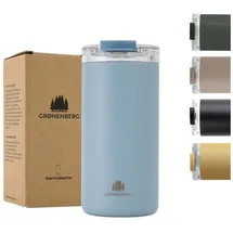 Groenenberg Thermobecher 350 oder 470ml | Kaffeebecher to go 100% Auslaufsicher | Hält mind. 4 h warm | Coffee to go Becher aus recyceltem Edelstahl (Sky, 473 ml)
