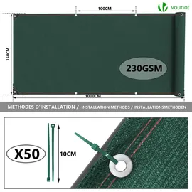 VOUNOT Zaunblende 1,5 x 10 m Grün Polyethylen