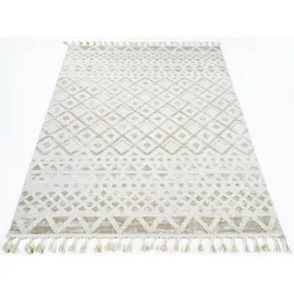 OTTO home Teppich OTTO HOME "Ribeyret" Gr. 1, beige, B:60cm H:11mm L:90cm, Kunstfaser, Teppiche, Fransenteppich Teppich, mit Fransen, Hoch-Tief-Struktur, Woll-Look, Boho-Style, Wohnzimmer