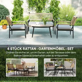 Outsunny Gartenmöbel Set aus Polyrattan Lounge-Set mit 2er Sofa Sessel Glastisch - Dunkelgrau