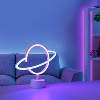 JUST LIGHT. LED-Tischleuchte Neon Saturn, batteriebetrieben