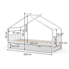 VitaliSpa Hausbett Design 90 x 200 cm Kiefer massiv weiß