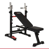 HAMMER Hantelbank Force 4.0 mit Rack, Hantelbank klappbar, Schrägbank, Flachbank, max. 180 kg Körpergewicht, Dipgriffe, Langhantelablage - Trainingsbank Hantelbank verstellbar Home Gym Bankdrücken