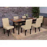 Mendler 6er-Set Esszimmerstuhl Stuhl Küchenstuhl Littau Leder, creme, dunkle