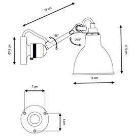 Lampe Gras DCW Lampe Gras No 304 Wandleuchte schwarz, Kupfer roh/weiß