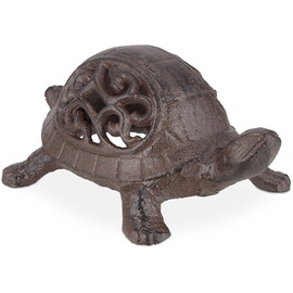 Relaxdays Deko Schildkröte, Gusseisen, wetterfeste Gartenfigur, HBT 6,5x10x15 cm, Dekofigur innen & außen, braun/schwarz
