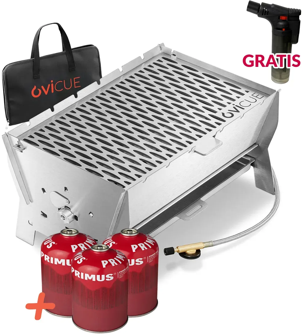 Ovicue L Kompaktgrill Set - Mobiler Gasgrill mit 3,5 kW Leistung und 3 PRIMUS 45...