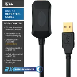 CSL USB 2.0 Typ A Verlängerungskabel, aktives Repeater Kabel / Verlängerung mit Signalverstärkung - 5m