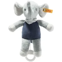 Steiff 242410 GOTS Eliot Elefant Spieluhr, hellgrau/blau 22 cm