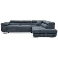 Ecksofa Aller L-form Schlafsofa in Grau Cord Eckcouch mit Schlaffunktion und Bettkasten, Rechte Ottomane - Grau/Dunkelgrau