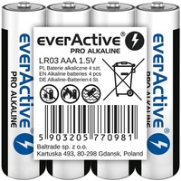 everActive AAA Batterien 4er Pack, Pro Alkaline, LR03 R03 1.5V, höchster Leistung, 10 Jahre Haltbarkeit, 4 Stück