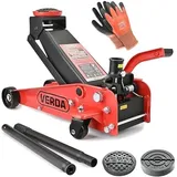 Wagenheber 3T + 2X Gummi + Handschuhe Rangierwagenheber Heber 130-490mm (Rot mit Fußpedal)